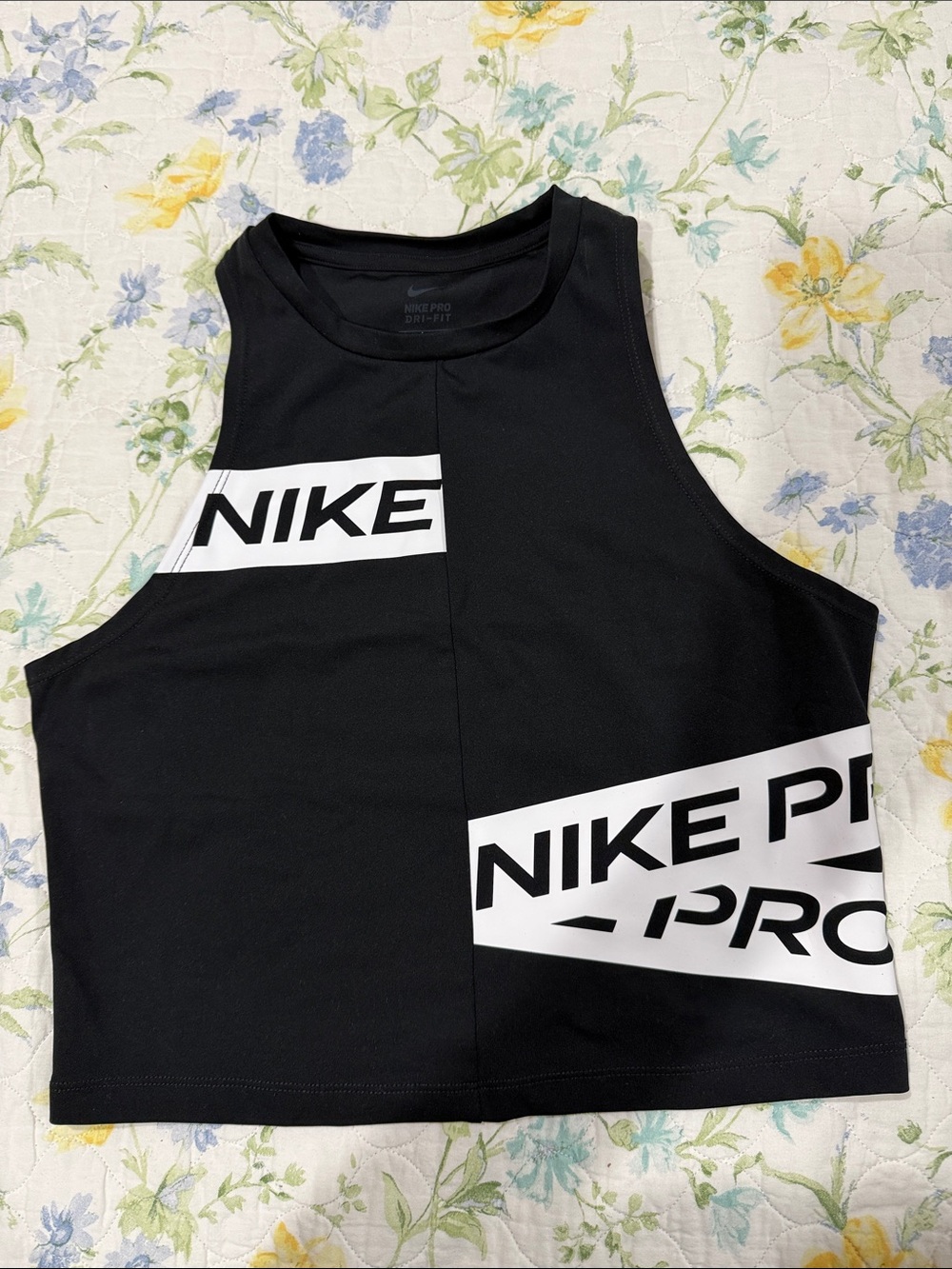 Nike Black Crop Tank with White Logo Panels